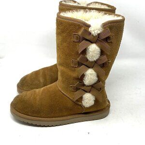 UGG Victoria KOOLABURRA Tan Suede Boots Sheepskin Lined Size 7 Chestnut